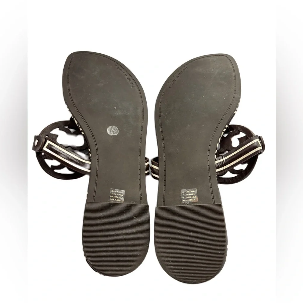 Tory Burch Brown & Ivory Geometric Miller Sandals Size 8